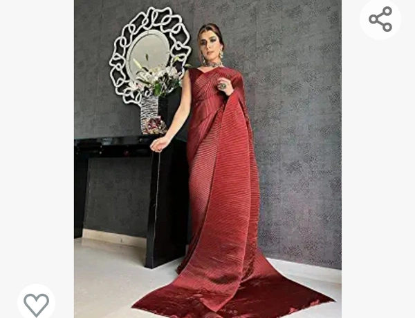 Marketmega Market Magic World Women's Creasing Plain Silk Saree Full Crushed Satin Half Pleated Ethnic Festive Crepe Design With Unstitched Blouse Piece - L. XL. XXL