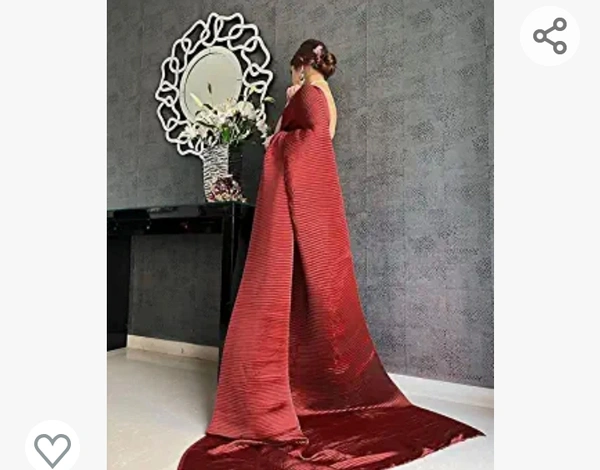 Marketmega Market Magic World Women's Creasing Plain Silk Saree Full Crushed Satin Half Pleated Ethnic Festive Crepe Design With Unstitched Blouse Piece - L. XL. XXL