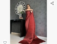 Marketmega Market Magic World Women's Creasing Plain Silk Saree Full Crushed Satin Half Pleated Ethnic Festive Crepe Design With Unstitched Blouse Piece - L. XL. XXL