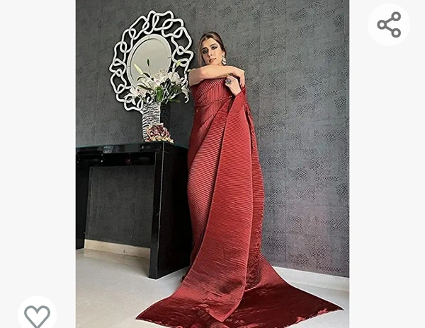 Marketmega Market Magic World Women's Creasing Plain Silk Saree Full Crushed Satin Half Pleated Ethnic Festive Crepe Design With Unstitched Blouse Piece - L. XL. XXL