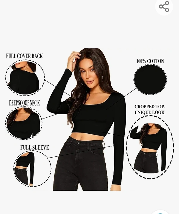 The Blaze The Blazze 1059 Women's Basic Sexy Solid Scoop Neck Slim Fit Full Sleeve Crop Top T-Shirt For Women - M. L. XL. XXL