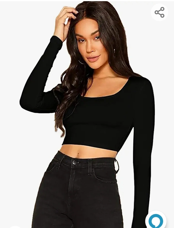 The Blaze The Blazze 1059 Women's Basic Sexy Solid Scoop Neck Slim Fit Full Sleeve Crop Top T-Shirt For Women - M. L. XL. XXL