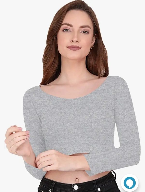 Slim The Blazze 1059 Women's Basic Sexy Solid Scoop Neck Slim Fit Full Sleeve Crop Top T-Shirt For Women - M. L. XL. XXL