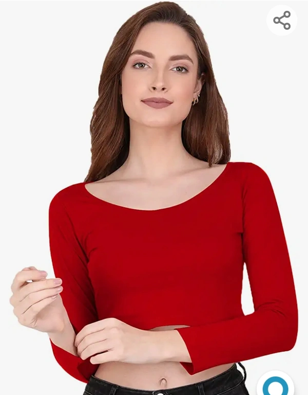 Silmware The Blazze 1059 Women's Basic Sexy Solid Scoop Neck Slim Fit Full Sleeve Crop Top T-Shirt For Women - M. L. XL. XXL