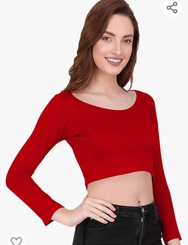 Silmware The Blazze 1059 Women's Basic Sexy Solid Scoop Neck Slim Fit Full Sleeve Crop Top T-Shirt For Women - M. L. XL. XXL