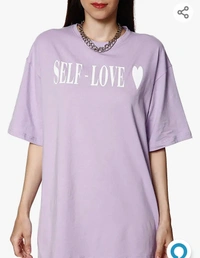 Blancedwekd BLANCD Women's Pure Cotton Casual Oversized Round Neck Slogan Print Self Love Short Sleeve Summer Tshirt - M. L. XL. XXL