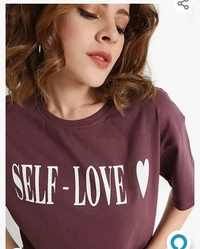 Blance BLANCD Women's Pure Cotton Casual Oversized Round Neck Slogan Print Self Love Short Sleeve Summer Tshirt - M. L. XL. XXL