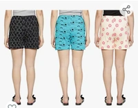 Club A9 Women's Cotton Printed Regular Shorts - Pack of 3 (Green, Black, Peach) - M. L. XL. XXL