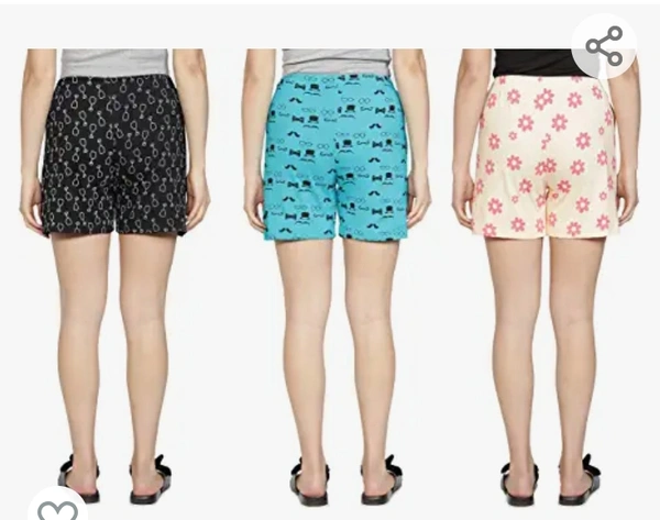 Club A9 Women's Cotton Printed Regular Shorts - Pack of 3 (Green, Black, Peach) - M. L. XL. XXL