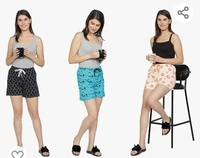 Club A9 Women's Cotton Printed Regular Shorts - Pack of 3 (Green, Black, Peach) - M. L. XL. XXL