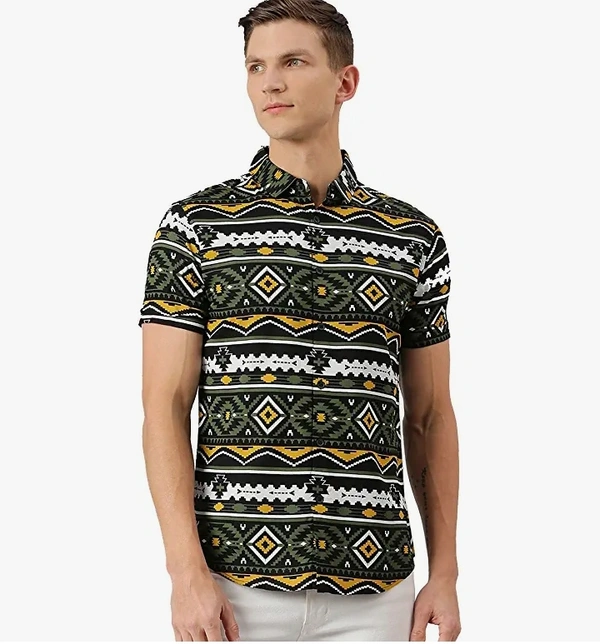 Denisslinf Dennis Lingo Men's Aztec Slim Fit Cotton Casual Shirt - M. L. XL. XXL