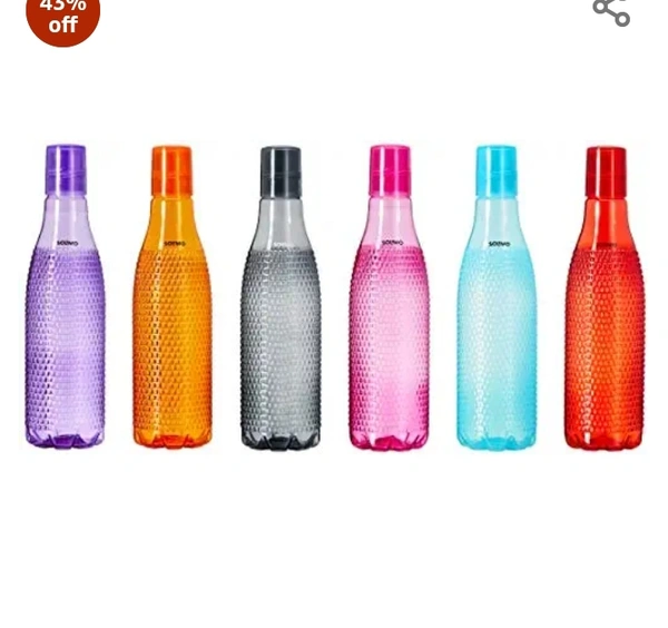 Amazon Brand - Solimo Plastic Fridge Bottle Set (6 pieces, 1L, Checkered pattern, Multicolour)Amazon'sChoicefor 