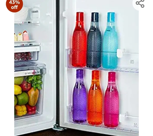 Amazon Brand - Solimo Plastic Fridge Bottle Set (6 pieces, 1L, Checkered pattern, Multicolour)Amazon'sChoicefor 