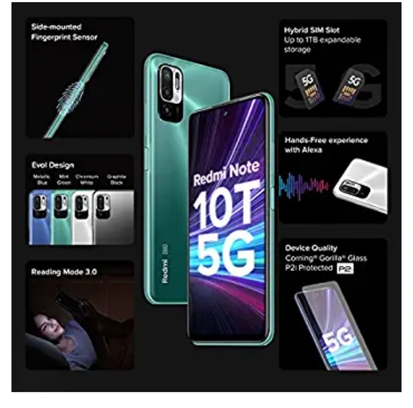 Redmi Note 10T 5G (Mint Green, 4GB RAM, 64GB Storage) | Dual5G | 90Hz Adaptive Refresh Rate |