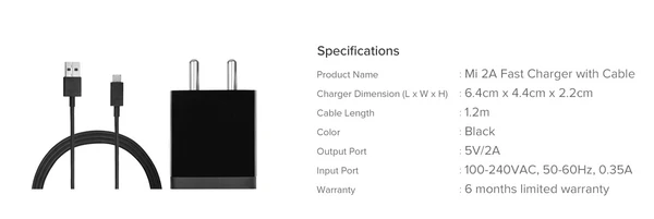 Mi 2A Fast Charger with Cable - Black