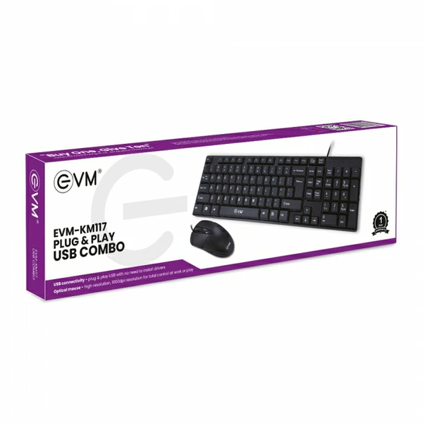 Evm Wired Keyboard And MOUSE Combo Set - BLACK