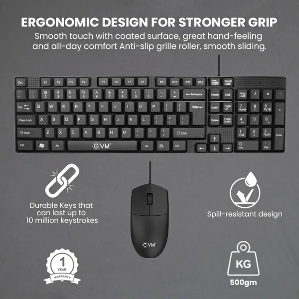 Evm Wired Keyboard And MOUSE Combo Set - BLACK