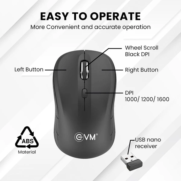 EVM WM009 1000/1200/1600 DPI 2.4GHz Wireless Mouse  - Black