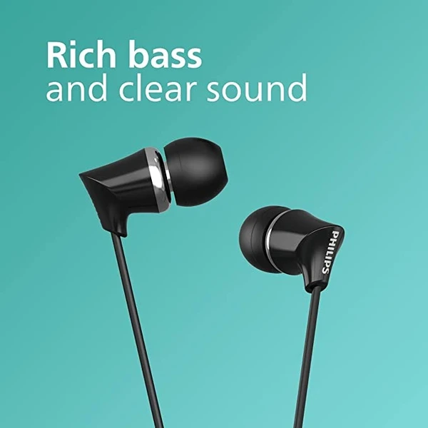 Philips TAE1136BK/94 Wired Earphone with Dynamic bass, Black - Black