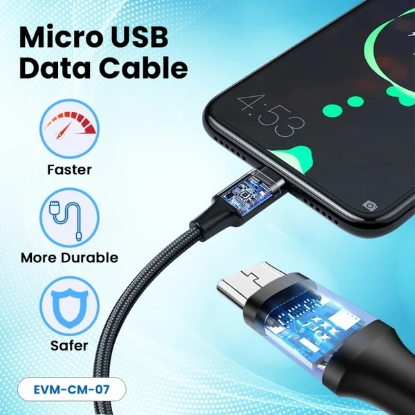 MICRO USB DATA CABLE (1 METER & 4 AMP ) EVM-CM-07 - Black