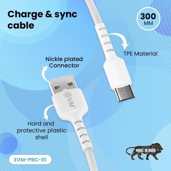 MICRO USB POWER BANK CABLE (300MM LENGTH) EVM-PBC-01 - white