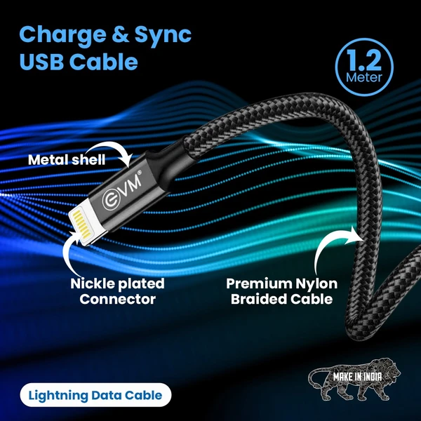 LIGHTNING i phone 4 Amp  DATA & SYNC CABLE EVM-C-09 - 1M, Black