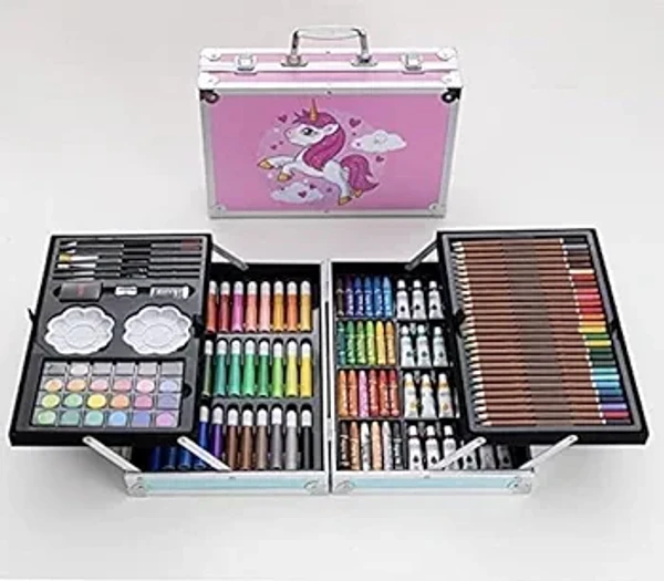 Massive Artist Colour Set Unicorn Color Box with Multiple Coloring Kit, Professional Drawing Color Pencils, Water Colors, Oil Pastel, Sketches and Acrylic Paint Brush for Art Craft - Twilight Blue