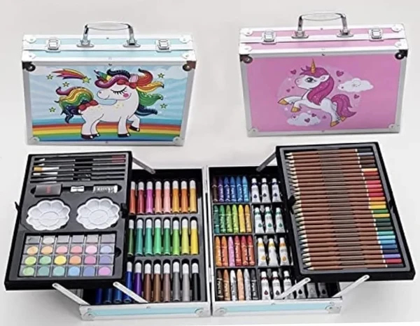 Massive Artist Colour Set Unicorn Color Box with Multiple Coloring Kit, Professional Drawing Color Pencils, Water Colors, Oil Pastel, Sketches and Acrylic Paint Brush for Art Craft - Twilight Blue