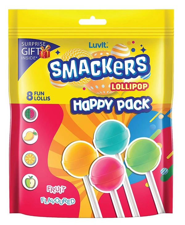 1+1 Luvit Smackers Lollipop Happy Pack of 8 Pcs