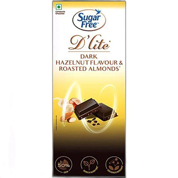 Sugar Free Dlite Hazelnut & Rosted Almond 50% Dark Chocolate 40g