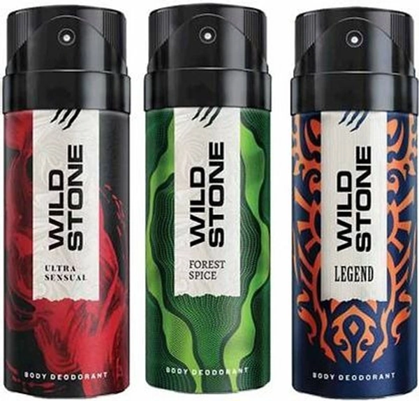 WILD STONE LEGEND, ULTRA SENSUAL & FOREST SPICE DEO COMBO DEODORANT SPRAY - FOR MEN (450 ML, PACK OF 3)