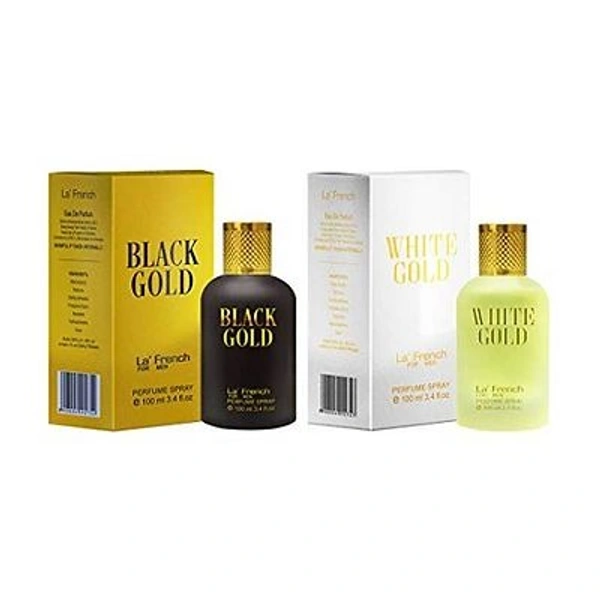 LA' FRENCH BLACK GOLD AND WHITE GOLD LUXURY EAU DE PERFUMES FOR LONG LASTING FRAGRANCE, FOR MEN, 100 ML