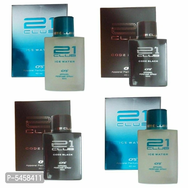 EACH COMBO PACK CONTAINS- 2 CFS 21 CLUB CODE BLACK PERFUME(40ml)+ 2 CFS 21 CLUB ICE WATER PERFUME(40ml)