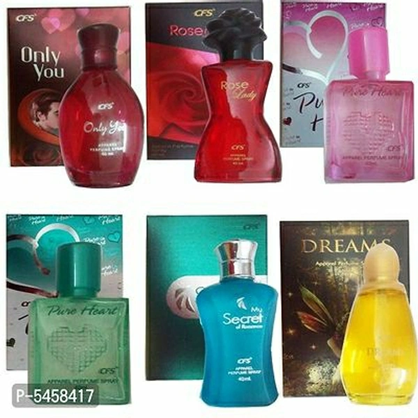 EACH COMBO PACK CONTAINS- 1 CFS PURE HEART PINK PERFUME(40ml)+ 1 CFS PURE HEART BLUE PERFUME(40ml) + 1 CFS ONLY YOU PERFUME(40ml)+ 1 CFS MY SECRET OF ROMANCE PERFUME(40 ML