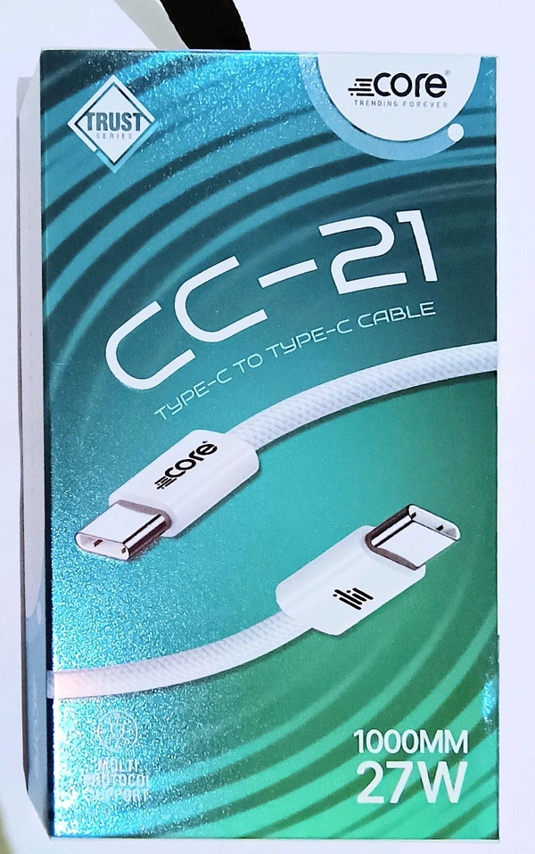 27W C to C Multi Protocol Support Cable. CC-21 - White, 1000MM