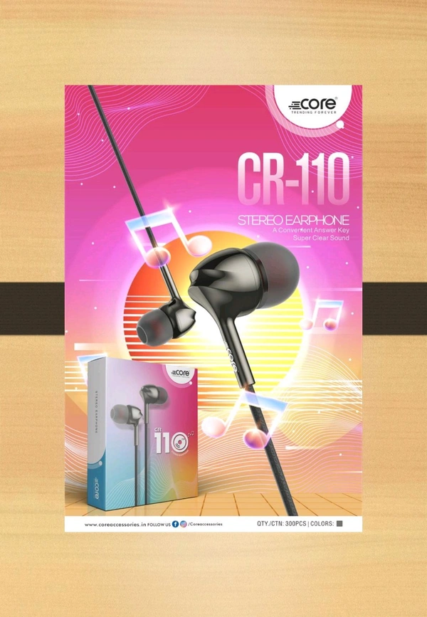 Stereo Earphones CR110, 3.5mm Jack - Black