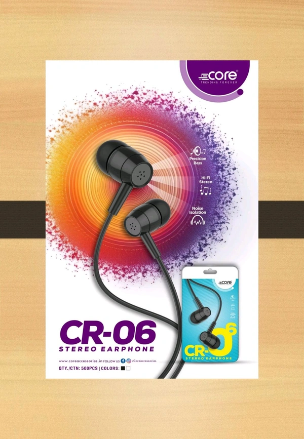 Stereo Earphones CR106, 3.5mm Jack - Black, 1200mm