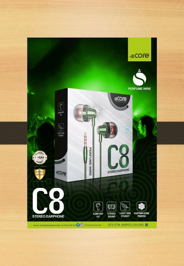 STEREO EARPHONE C8, PERFUME WIRE 3.5mm Jack - Japanese Laurel, 1200mm Wire
