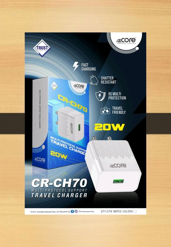 20Watt Type C Multi Protocol Support Charger - CH70 - White