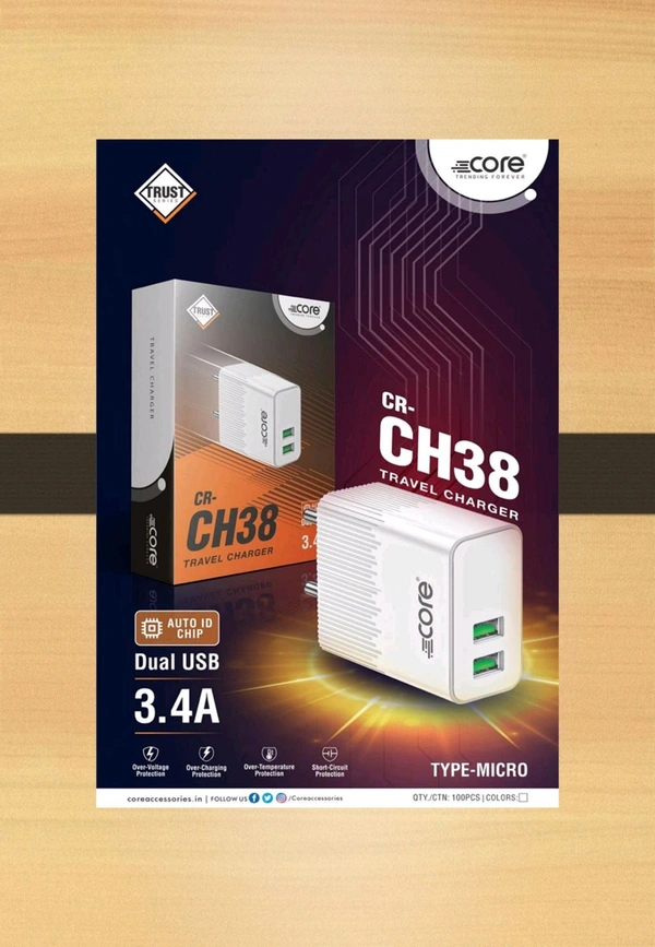 17Watt Dual USB Type C Travel Charger CH38 - White