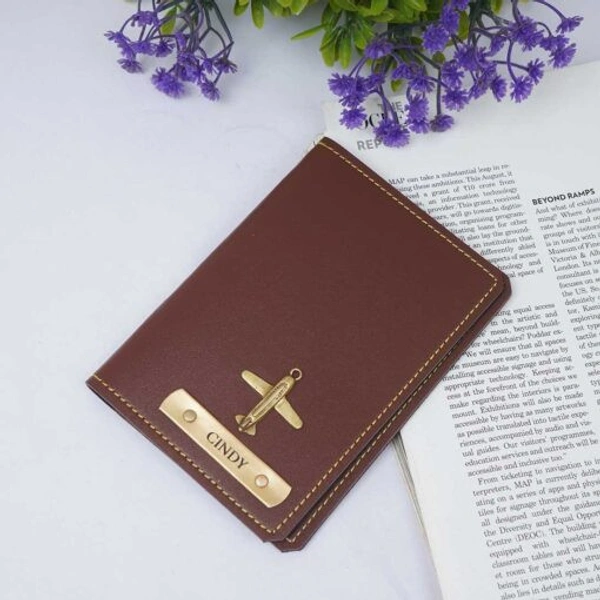 Customized Passport Cover With Name & Charm | Brown