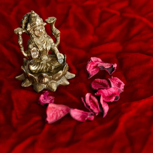 Antique Finish Brass Goddess Laxmi On Lotus