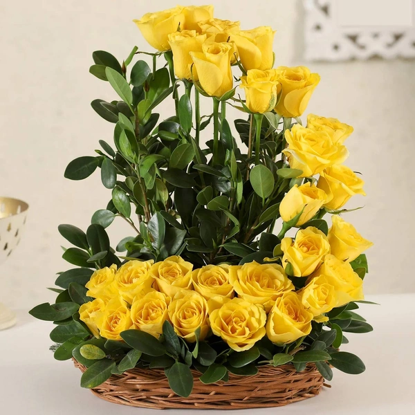25 Yellow Roses Basket