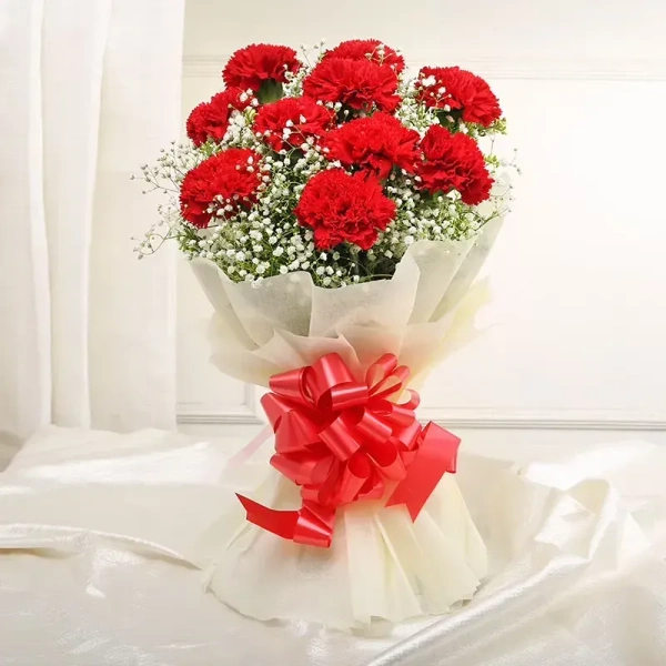 10 Red Carnations Bouquet