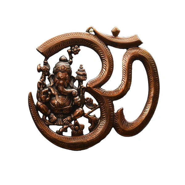 Brown Metal Lord Ganesha With Om Wall Hanging