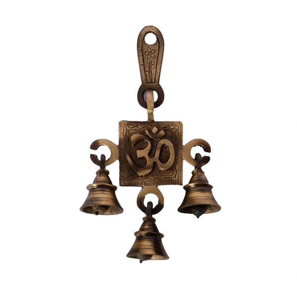 Brass Brown And Golden Om Symbol Wall Hanging/Art With Bells