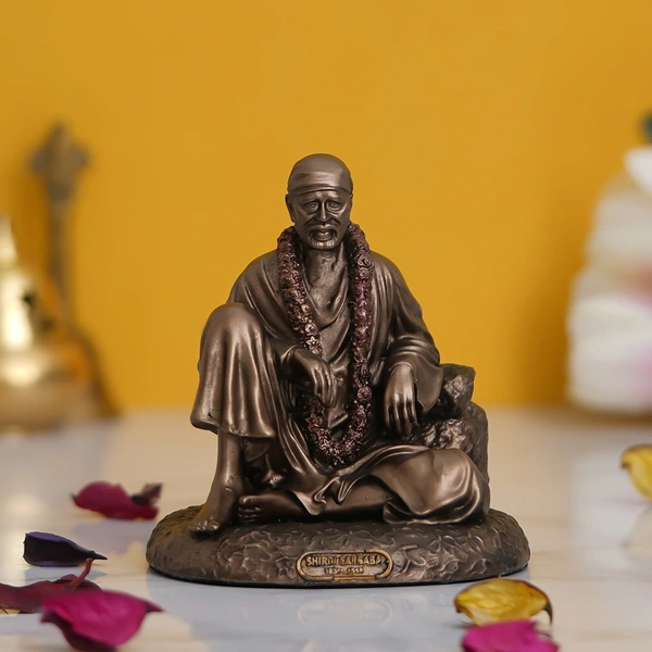 Cold Cast Bronze Resin Sitting Sai Baba Statue