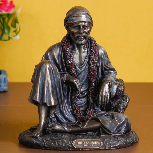 Decorative Polyresin And Bronze Sitting Sai Baba Statue