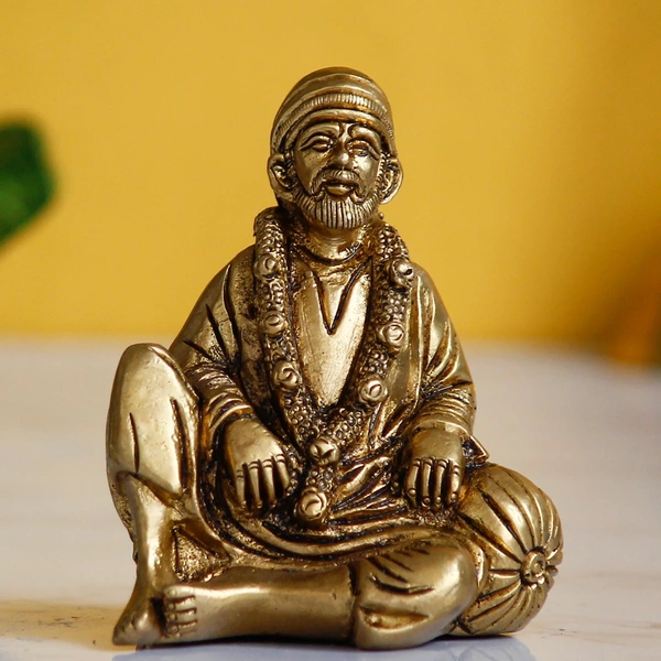Golden Brass Handcrafted Sitting Sai Baba Idol
