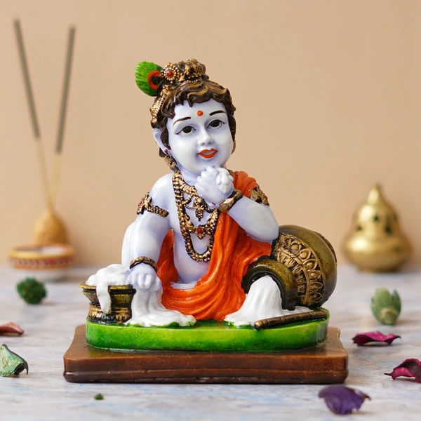 Polyresin Handcrafted Little Krishna Idol Eating Makhan